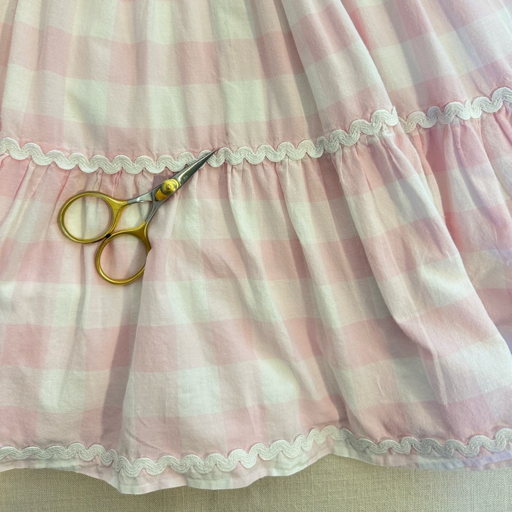 Sigrid Olsen Pale Pink Gingham Ruffle Sleeve Tiered Gathered Dress Size 5 - Picture 5 of 5